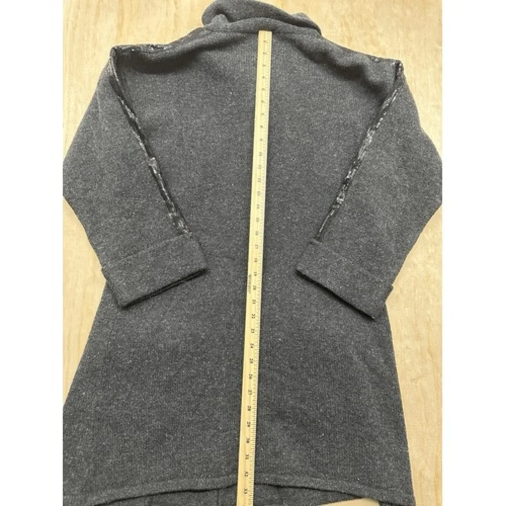 Soft Surroundings Merino Wool‎ Long Cardigan Sweater Gray Sequin Trim Size M